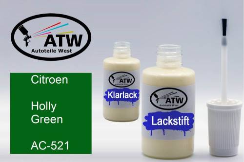 Citroen, Holly Green, AC-521: 20ml Lackstift + 20ml Klarlack - Set, von ATW Autoteile West.